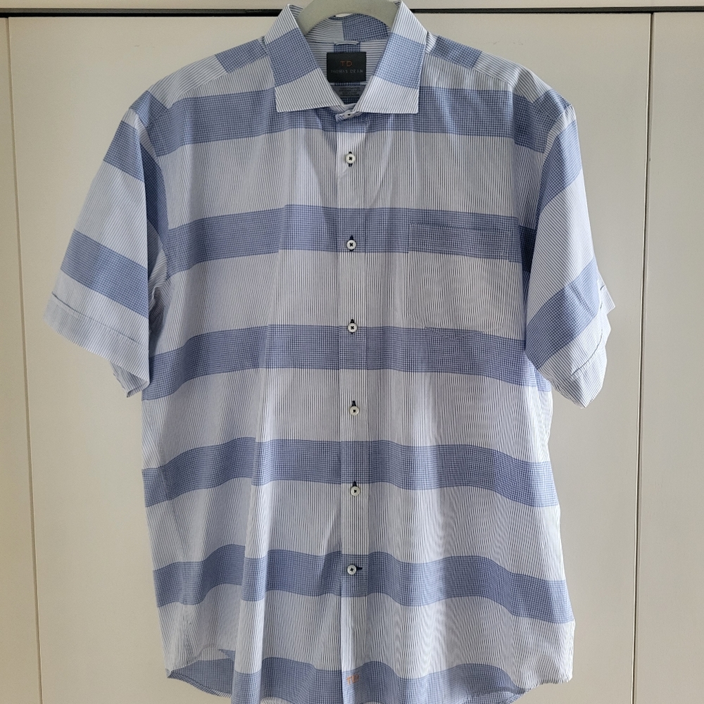 Thomas Dean Short Sleeve Cotton Shirt Large